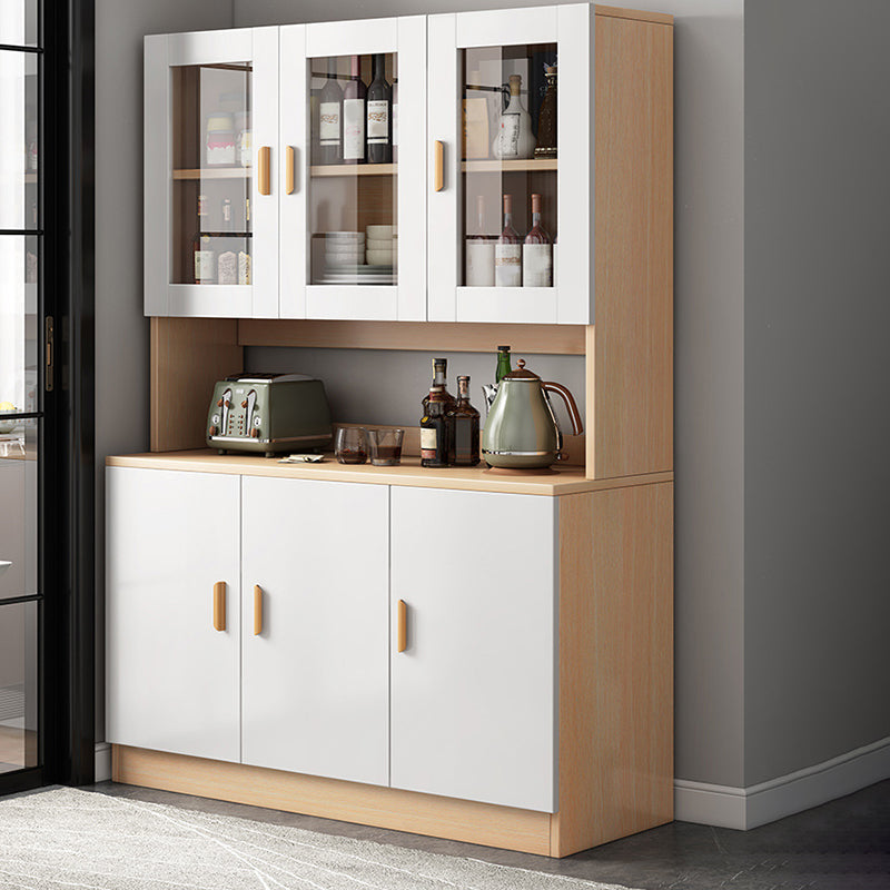 Modern Engineered Wood Dining Server Antique Finish Sideboard with Glass Door 39"L x 13"W x 72"H Natural Clearhalo 'buffet_sideboard' 'Buffets & Sideboards' 'furn' 'furn_buffet_sideboard' 'Furniture' 'Kitchen & Dining Furniture' 6176362