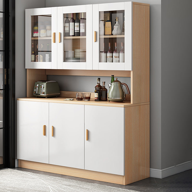Modern Engineered Wood Dining Server Antique Finish Sideboard with Glass Door 47"L x 13"W x 72"H Natural Clearhalo 'buffet_sideboard' 'Buffets & Sideboards' 'furn' 'furn_buffet_sideboard' 'Furniture' 'Kitchen & Dining Furniture' 6176364