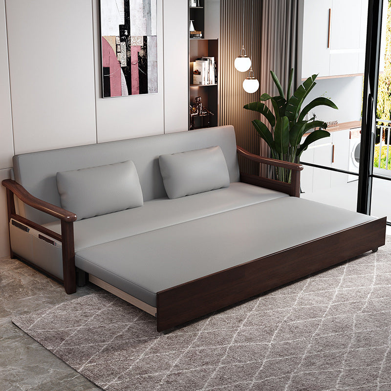 Faux leather Sofa Bed 31.49" Wide Solid Wood Contemporary Sleeper Sofa Clearhalo 'furn' 'furn_futons' 'Furniture' 'Futons & Daybeds' 'Futons' 'Living Room Furniture' 6177618