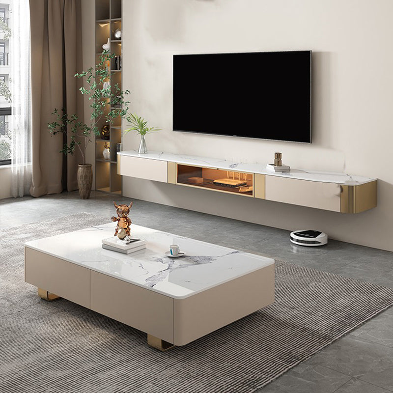 Glam Stone TV Console Floating TV Media Stand for Living Room Clearhalo 'furn' 'furn_tv_stands_entertainment_centers' 'Furniture' 'Living Room Furniture' 'TV Stands & Entertainment Centers' 'TV Stands & Media Storage Furniture' 'tv_stands_entertainment_centers' 6182376