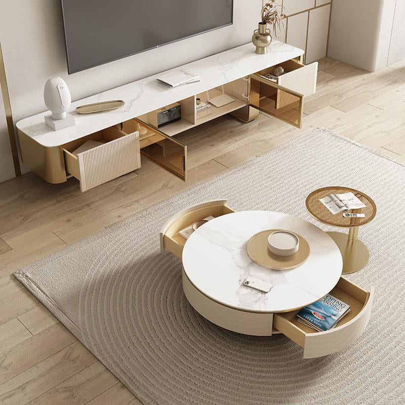 Glam Stone TV Console Floating TV Media Stand for Living Room Clearhalo 'furn' 'furn_tv_stands_entertainment_centers' 'Furniture' 'Living Room Furniture' 'TV Stands & Entertainment Centers' 'TV Stands & Media Storage Furniture' 'tv_stands_entertainment_centers' 6182383