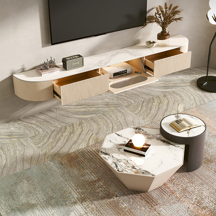 Modern Stone TV Stand Console White Floating TV Media Stand with Drawers for Living Room Clearhalo 'furn' 'furn_tv_stands_entertainment_centers' 'Furniture' 'Living Room Furniture' 'TV Stands & Entertainment Centers' 'TV Stands & Media Storage Furniture' 'tv_stands_entertainment_centers' 6182402