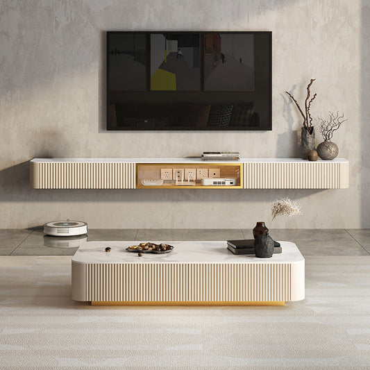 Glam Stone TV Stand Console Floating TV Media Stand with Drawers for Living Room