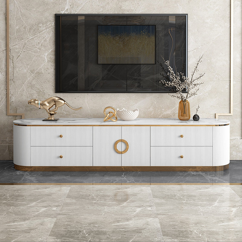 Glam Marble TV Stand Console Enclosed Storage TV Media Stand with Doors for Living Room White Clearhalo 'furn' 'furn_tv_stands_entertainment_centers' 'Furniture' 'Living Room Furniture' 'TV Stands & Entertainment Centers' 'TV Stands & Media Storage Furniture' 'tv_stands_entertainment_centers' 6182448