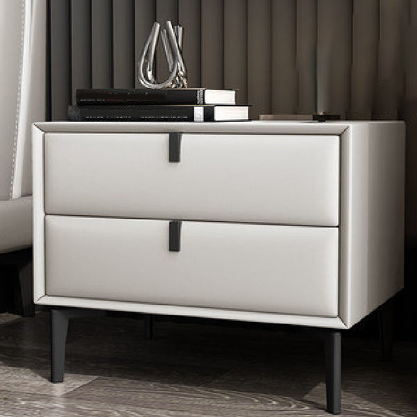 Solid Wood Bed Nightstand Contemporary Night Table with 2 Drawers Off-White 1 Piece Clearhalo 'Bedroom Furniture' 'furn' 'furn_night_stand' 'Furniture' 'night_stand' 'Nightstands' 6182621