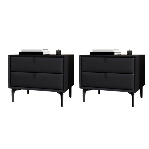 Solid Wood Bed Nightstand Contemporary Night Table with 2 Drawers Black 2 Piece Set Clearhalo 'Bedroom Furniture' 'furn' 'furn_night_stand' 'Furniture' 'night_stand' 'Nightstands' 6182622