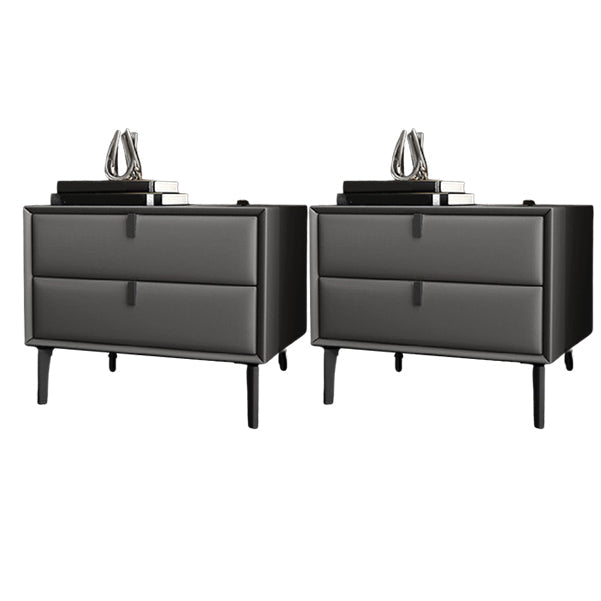 Solid Wood Bed Nightstand Contemporary Night Table with 2 Drawers Dark Gray 2 Piece Set Clearhalo 'Bedroom Furniture' 'furn' 'furn_night_stand' 'Furniture' 'night_stand' 'Nightstands' 6182623