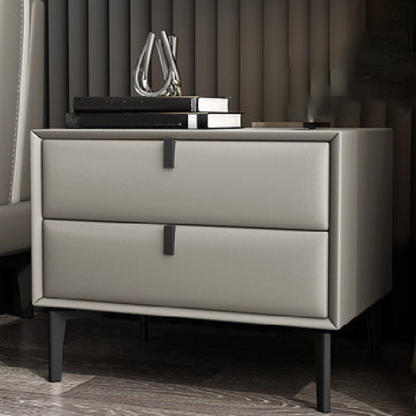 Solid Wood Bed Nightstand Contemporary Night Table with 2 Drawers Khaki 1 Piece Clearhalo 'Bedroom Furniture' 'furn' 'furn_night_stand' 'Furniture' 'night_stand' 'Nightstands' 6182624