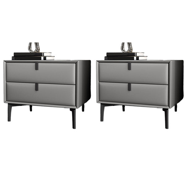 Solid Wood Bed Nightstand Contemporary Night Table with 2 Drawers Light Gray 2 Piece Set Clearhalo 'Bedroom Furniture' 'furn' 'furn_night_stand' 'Furniture' 'night_stand' 'Nightstands' 6182625
