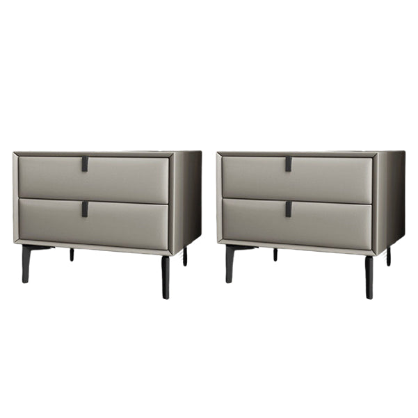 Solid Wood Bed Nightstand Contemporary Night Table with 2 Drawers Khaki 2 Piece Set Clearhalo 'Bedroom Furniture' 'furn' 'furn_night_stand' 'Furniture' 'night_stand' 'Nightstands' 6182627