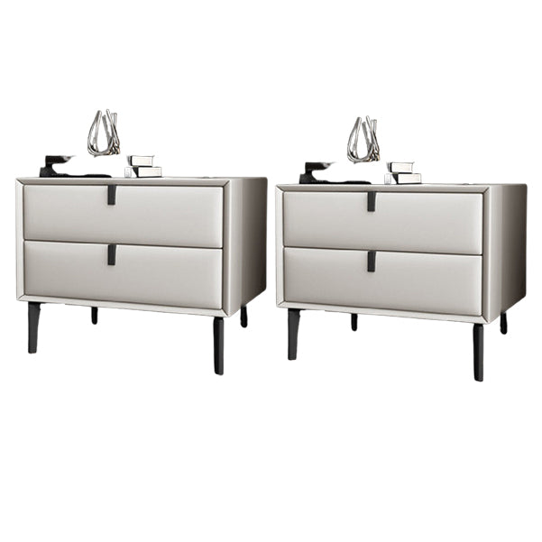 Solid Wood Bed Nightstand Contemporary Night Table with 2 Drawers Off-White 2 Piece Set Clearhalo 'Bedroom Furniture' 'furn' 'furn_night_stand' 'Furniture' 'night_stand' 'Nightstands' 6182633