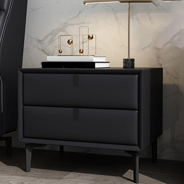 Solid Wood Bed Nightstand Contemporary Night Table with 2 Drawers Black 1 Piece Clearhalo 'Bedroom Furniture' 'furn' 'furn_night_stand' 'Furniture' 'night_stand' 'Nightstands' 6182637