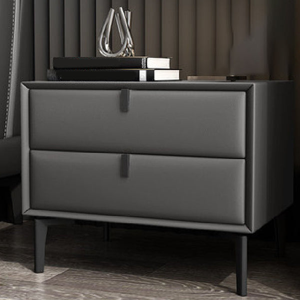 Solid Wood Bed Nightstand Contemporary Night Table with 2 Drawers Dark Gray 1 Piece Clearhalo 'Bedroom Furniture' 'furn' 'furn_night_stand' 'Furniture' 'night_stand' 'Nightstands' 6182639
