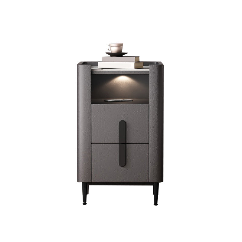 2-drawer Nightstand 21.65" Tall Charging Station Bedside Cabinet 14"L x 18"W x 22"H Dark Gray 1 Piece Clearhalo 'Bedroom Furniture' 'furn' 'furn_night_stand' 'Furniture' 'night_stand' 'Nightstands' 6182713