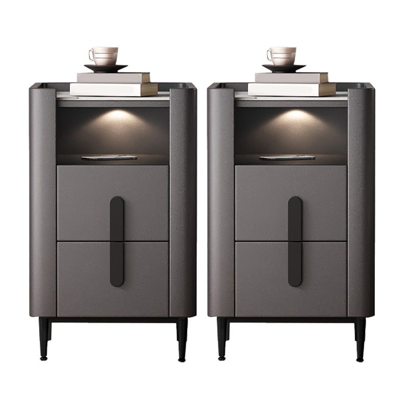 2-drawer Nightstand 21.65" Tall Charging Station Bedside Cabinet 14"L x 18"W x 22"H Dark Gray 2 Piece Set Clearhalo 'Bedroom Furniture' 'furn' 'furn_night_stand' 'Furniture' 'night_stand' 'Nightstands' 6182714