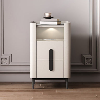 2-drawer Nightstand 21.65" Tall Charging Station Bedside Cabinet 14"L x 18"W x 22"H Off-White 1 Piece Clearhalo 'Bedroom Furniture' 'furn' 'furn_night_stand' 'Furniture' 'night_stand' 'Nightstands' 6182715