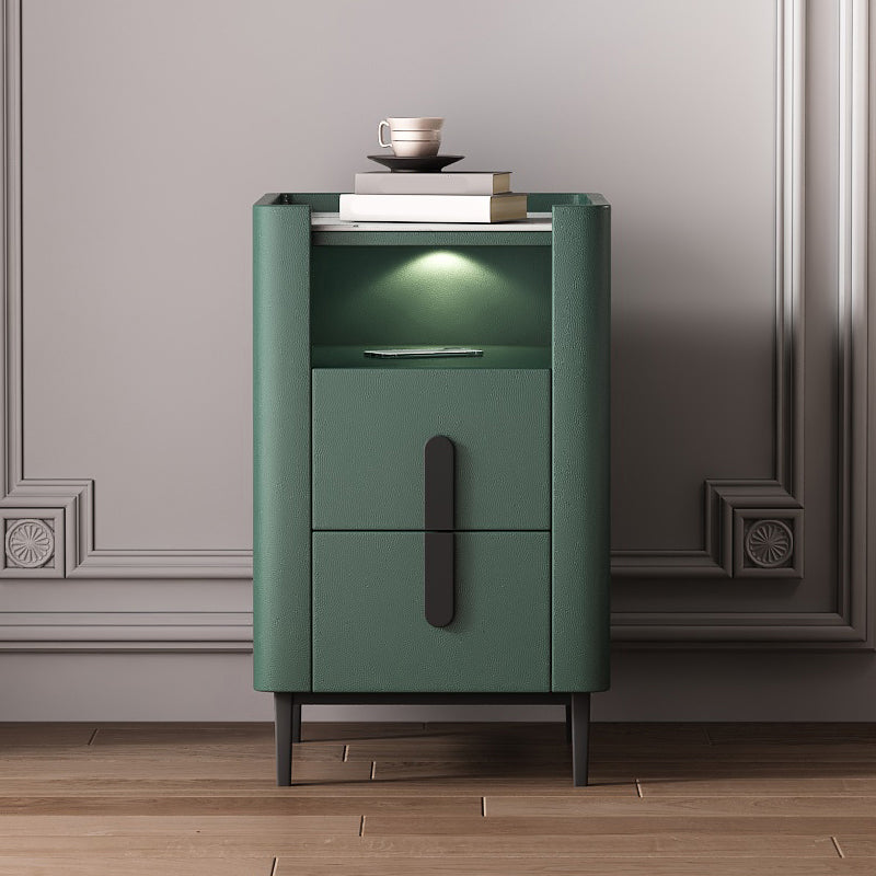 2-drawer Nightstand 21.65" Tall Charging Station Bedside Cabinet 14"L x 18"W x 22"H Blackish Green 1 Piece Clearhalo 'Bedroom Furniture' 'furn' 'furn_night_stand' 'Furniture' 'night_stand' 'Nightstands' 6182716