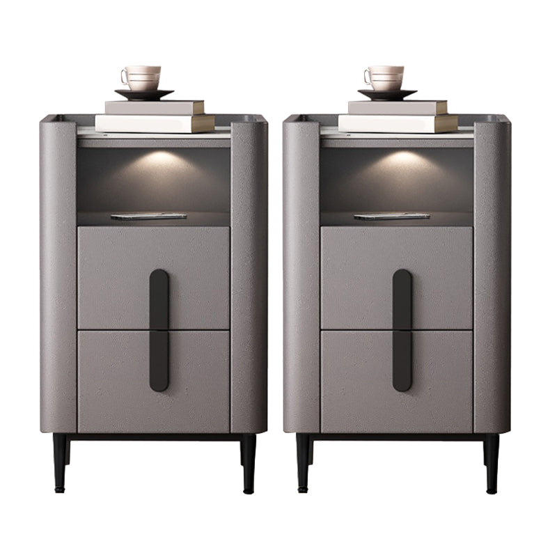2-drawer Nightstand 21.65" Tall Charging Station Bedside Cabinet 14"L x 18"W x 22"H Light Gray 2 Piece Set Clearhalo 'Bedroom Furniture' 'furn' 'furn_night_stand' 'Furniture' 'night_stand' 'Nightstands' 6182717