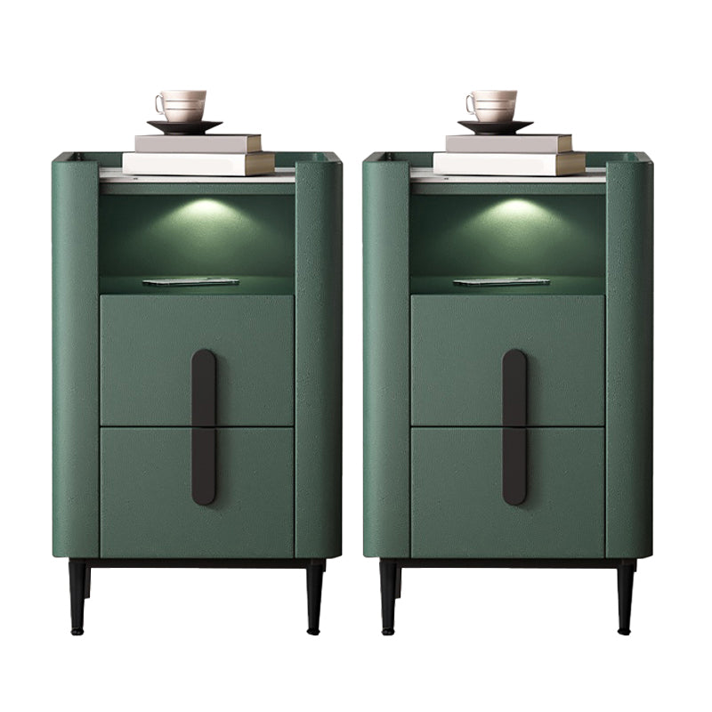 2-drawer Nightstand 21.65" Tall Charging Station Bedside Cabinet 14"L x 18"W x 22"H Blackish Green 2 Piece Set Clearhalo 'Bedroom Furniture' 'furn' 'furn_night_stand' 'Furniture' 'night_stand' 'Nightstands' 6182719