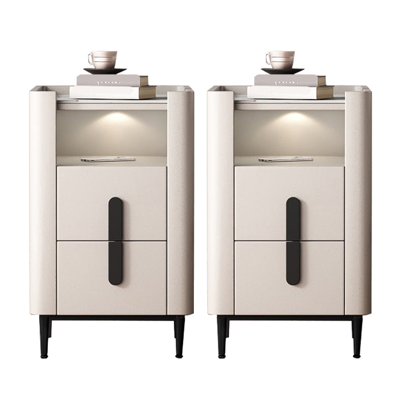 2-drawer Nightstand 21.65" Tall Charging Station Bedside Cabinet 14"L x 18"W x 22"H Off-White 2 Piece Set Clearhalo 'Bedroom Furniture' 'furn' 'furn_night_stand' 'Furniture' 'night_stand' 'Nightstands' 6182720