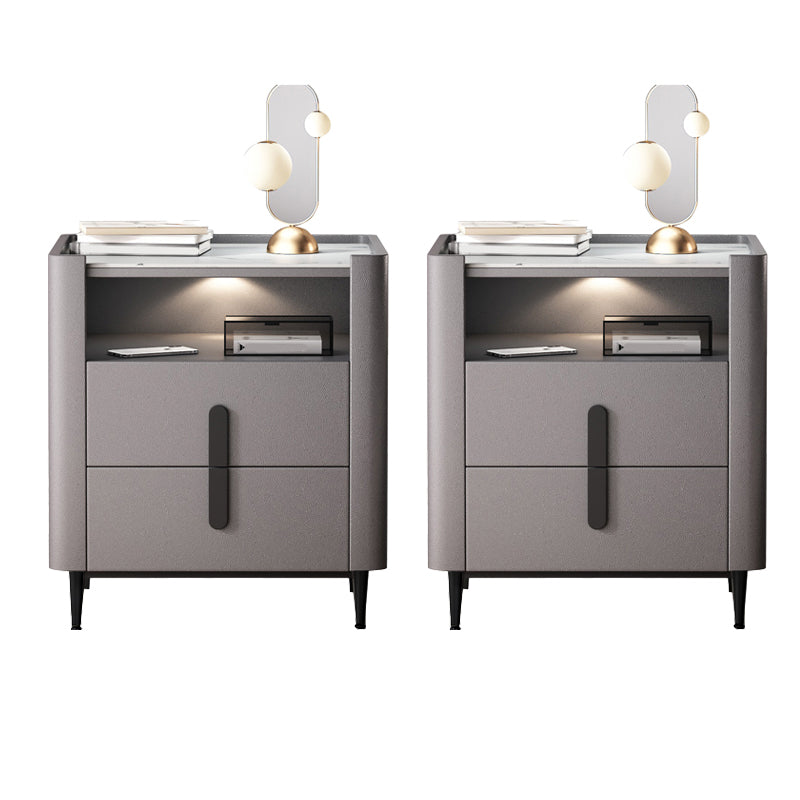 2-drawer Nightstand 21.65" Tall Charging Station Bedside Cabinet 20"L x 18"W x 22"H Light Gray 2 Piece Set Clearhalo 'Bedroom Furniture' 'furn' 'furn_night_stand' 'Furniture' 'night_stand' 'Nightstands' 6182724