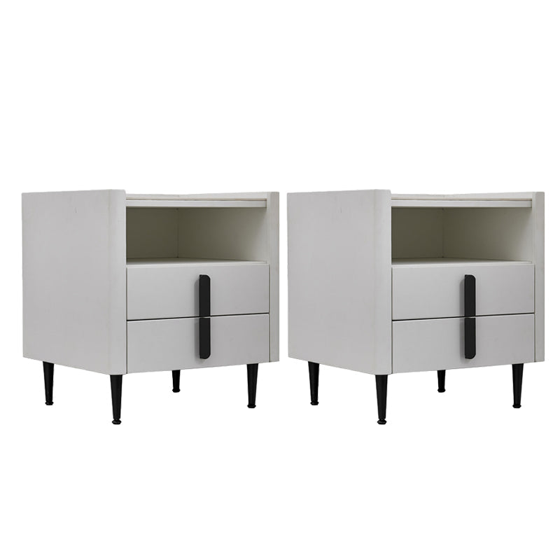 2-drawer Nightstand 21.65" Tall Charging Station Bedside Cabinet 20"L x 18"W x 22"H Off-White 2 Piece Set Clearhalo 'Bedroom Furniture' 'furn' 'furn_night_stand' 'Furniture' 'night_stand' 'Nightstands' 6182728