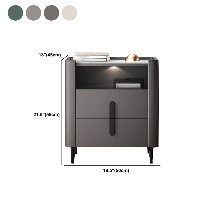 2-drawer Nightstand 21.65" Tall Charging Station Bedside Cabinet Clearhalo 'Bedroom Furniture' 'furn' 'furn_night_stand' 'Furniture' 'night_stand' 'Nightstands' 6182735