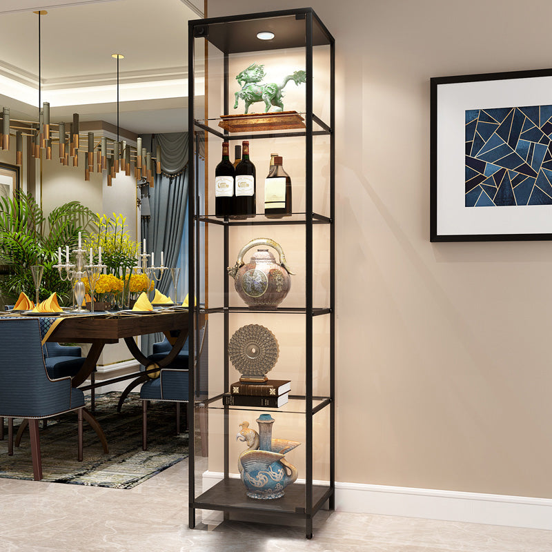 Glass Door Curio Display Glam Style Display Stand with Shelves 20"L x 16"W x 79"H Black Clearhalo 'Display & China Cabinets' 'display_china_cabinets' 'furn' 'furn_display_china_cabinets' 'Furniture' 'Kitchen & Dining Furniture' 6182819