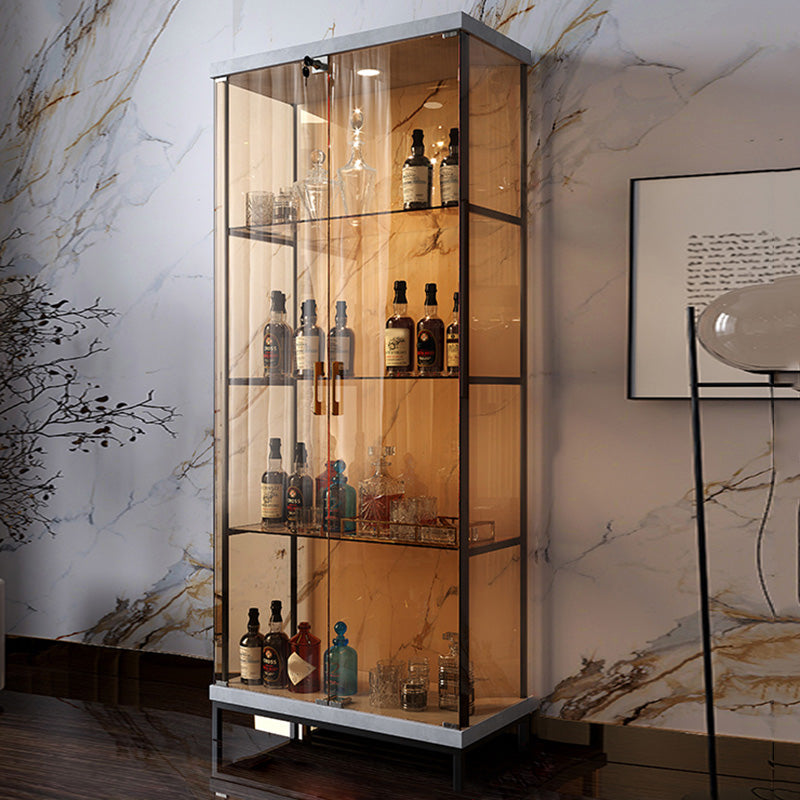 Glass Door Curio Display Glam Style Display Stand with Shelves 31"L x 16"W x 75"H Grey Clearhalo 'Display & China Cabinets' 'display_china_cabinets' 'furn' 'furn_display_china_cabinets' 'Furniture' 'Kitchen & Dining Furniture' 6182824