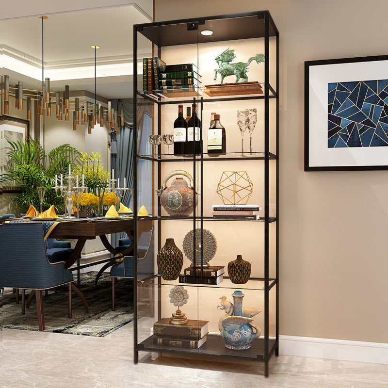 Glass Door Curio Display Glam Style Display Stand with Shelves 31"L x 16"W x 79"H Black Clearhalo 'Display & China Cabinets' 'display_china_cabinets' 'furn' 'furn_display_china_cabinets' 'Furniture' 'Kitchen & Dining Furniture' 6182828