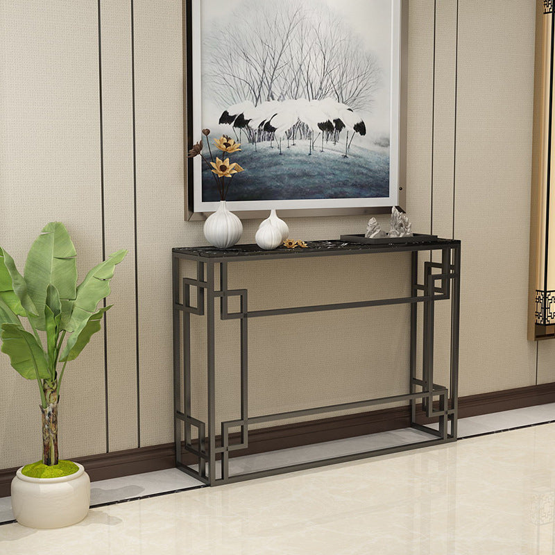 Modern Sofa Console Table Antique Finish Console Accent Table in Marble 47"L x 12"W x 31"H Black Black White Clearhalo 'Console Tables' 'console_tables' 'Entry & Mudroom Furniture' 'furn' 'furn_console_tables' 'Furniture' 6183262