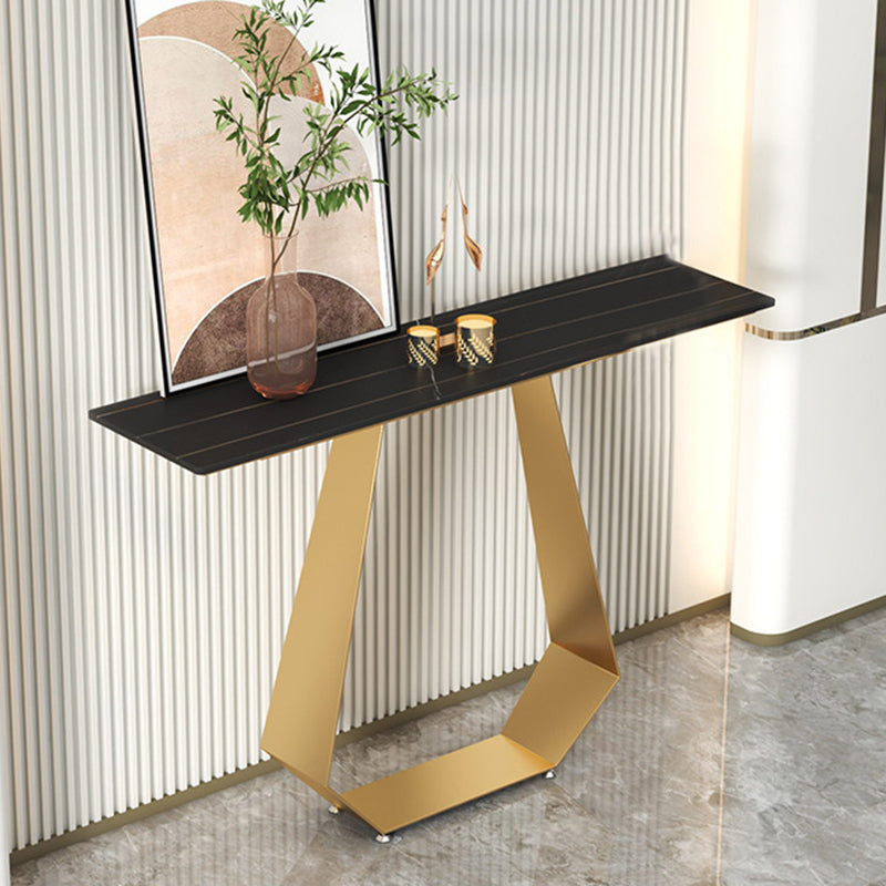 31.5" H Contemporary Console Accent Table Antique Finish Sofa Console Table in Marble 47"L x 12"W x 31"H Gold Black Gold Clearhalo 'Console Tables' 'console_tables' 'Entry & Mudroom Furniture' 'furn' 'furn_console_tables' 'Furniture' 6183296