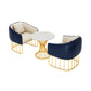 Glam Style Sintered Stone Dining Set 1/2/3/4/5 Pieces Dining Table Set for Home Use 3 Pieces: Table, 2 Blue Chairs Clearhalo 'Dining Room Sets' 'Dining Tables & Seating' 'dining_room_set' 'furn' 'furn_dining_room_set' 'Furniture' 'Kitchen & Dining Furniture' 6183444