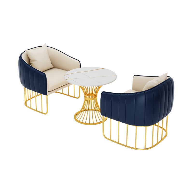 Glam Style Sintered Stone Dining Set 1/2/3/4/5 Pieces Dining Table Set for Home Use 3 Pieces: Table, 2 Blue Chairs Clearhalo 'Dining Room Sets' 'Dining Tables & Seating' 'dining_room_set' 'furn' 'furn_dining_room_set' 'Furniture' 'Kitchen & Dining Furniture' 6183444