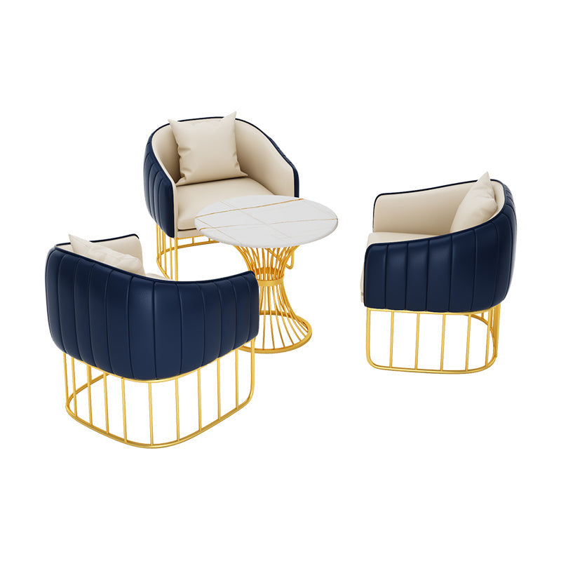 Glam Style Sintered Stone Dining Set 1/2/3/4/5 Pieces Dining Table Set for Home Use 4 Pieces: Table, 3 Blue Chairs Clearhalo 'Dining Room Sets' 'Dining Tables & Seating' 'dining_room_set' 'furn' 'furn_dining_room_set' 'Furniture' 'Kitchen & Dining Furniture' 6183446