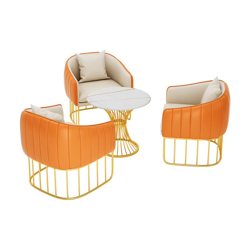 Glam Style Sintered Stone Dining Set 1/2/3/4/5 Pieces Dining Table Set for Home Use 4 Pieces: Table, 3 Orange Chairs Clearhalo 'Dining Room Sets' 'Dining Tables & Seating' 'dining_room_set' 'furn' 'furn_dining_room_set' 'Furniture' 'Kitchen & Dining Furniture' 6183450