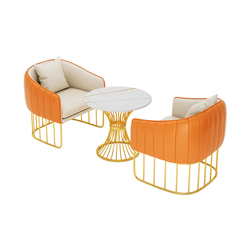 Glam Style Sintered Stone Dining Set 1/2/3/4/5 Pieces Dining Table Set for Home Use 3 Pieces: 1 Table, 2 Orange Chairs Clearhalo 'Dining Room Sets' 'Dining Tables & Seating' 'dining_room_set' 'furn' 'furn_dining_room_set' 'Furniture' 'Kitchen & Dining Furniture' 6183452