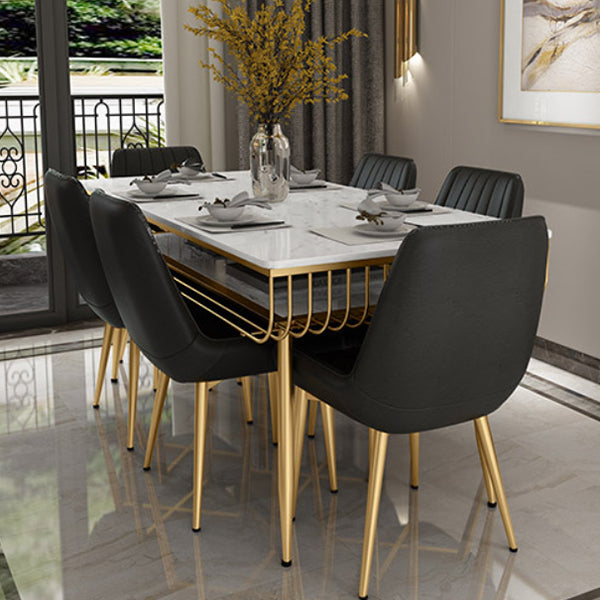 Nordic 1/4/5/7 Pieces Dining Set Rectangle Stone Dining Table for Kitchen 7 Pieces: White Table, 6 Black Chairs Clearhalo 'Dining Room Sets' 'Dining Tables & Seating' 'dining_room_set' 'furn' 'furn_dining_room_set' 'Furniture' 'Kitchen & Dining Furniture' 6183556