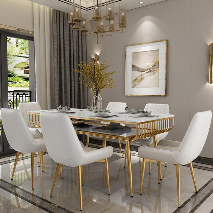 Nordic 1/4/5/7 Pieces Dining Set Rectangle Stone Dining Table for Kitchen 7 Pieces: White Table, 6 White Chairs Clearhalo 'Dining Room Sets' 'Dining Tables & Seating' 'dining_room_set' 'furn' 'furn_dining_room_set' 'Furniture' 'Kitchen & Dining Furniture' 6183561