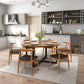 1/7 pezzi moderni set da pranzo tavolo rotondo in legno massiccio con sedie in pelle