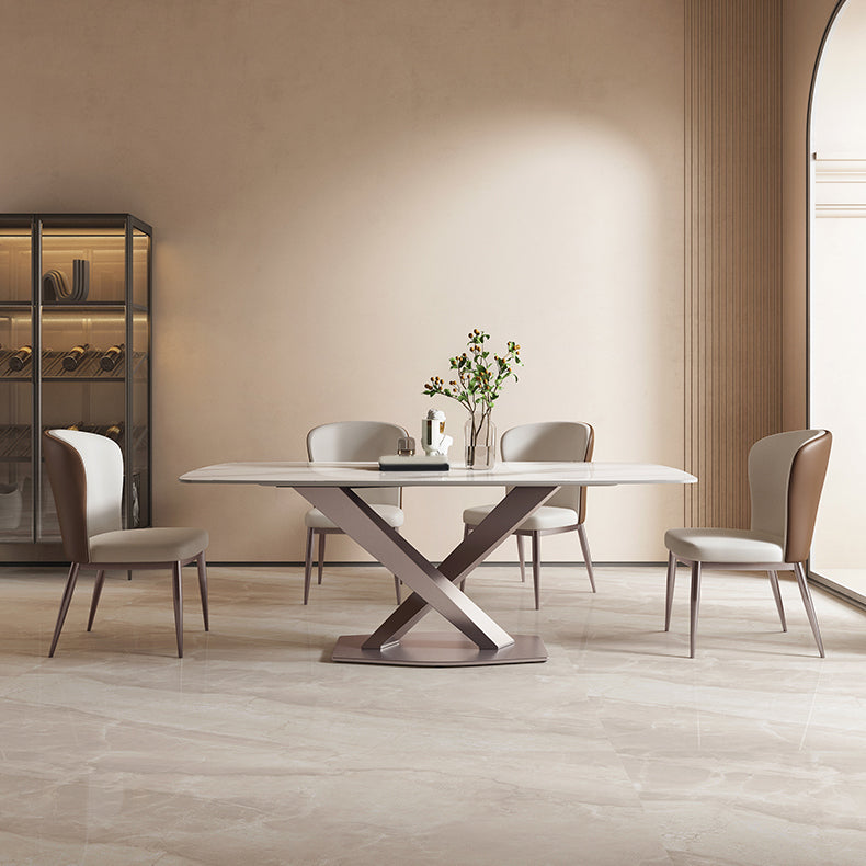Sintered Stone Dining Table Sets 1/2/4/5/7 Pieces Modern Table Fuax Leather Chairs Clearhalo 'Dining Room Sets' 'Dining Tables & Seating' 'dining_room_set' 'furn' 'furn_dining_room_set' 'Furniture' 'Kitchen & Dining Furniture' 6184058