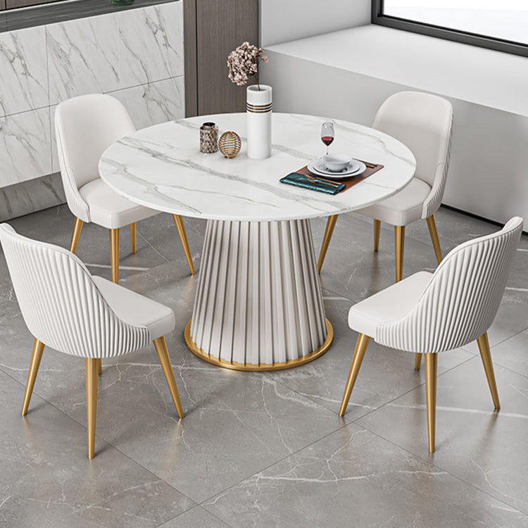 焼結石ダイニングテーブルセット1/3/5/7ピースラウンドダイニングテーブルフェイクレザーチェア
