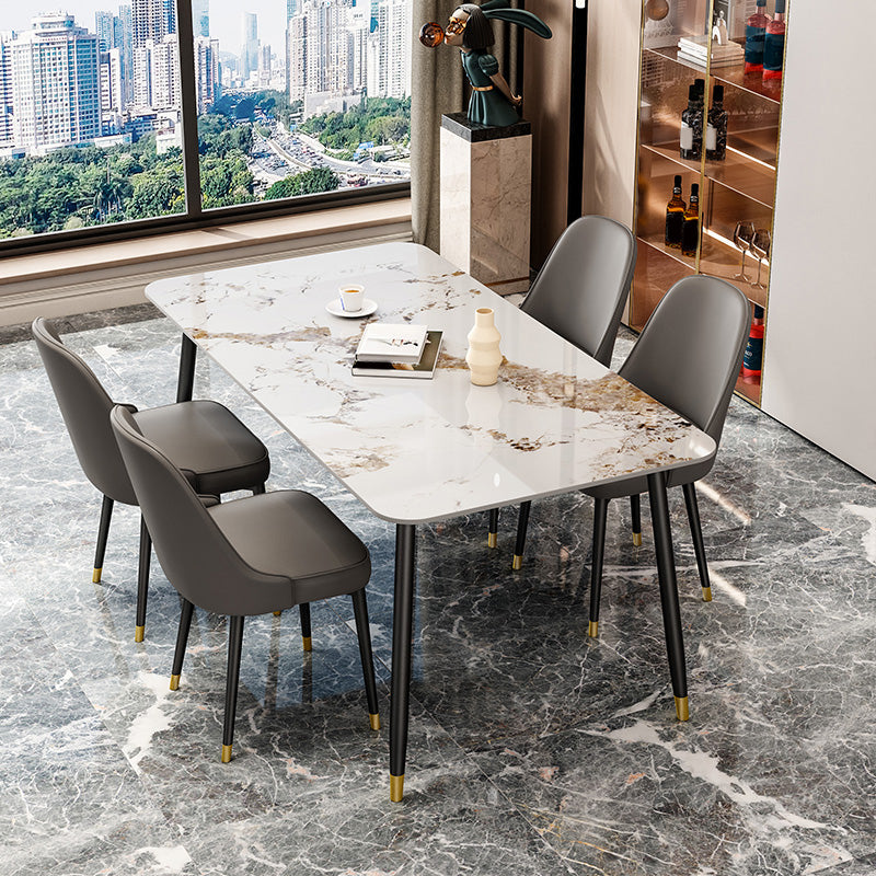 Juego de muebles de comedor nórdicos, mesa rectangular de piedra sinterizada, sillas sin brazos, 1/2/5/7 piezas