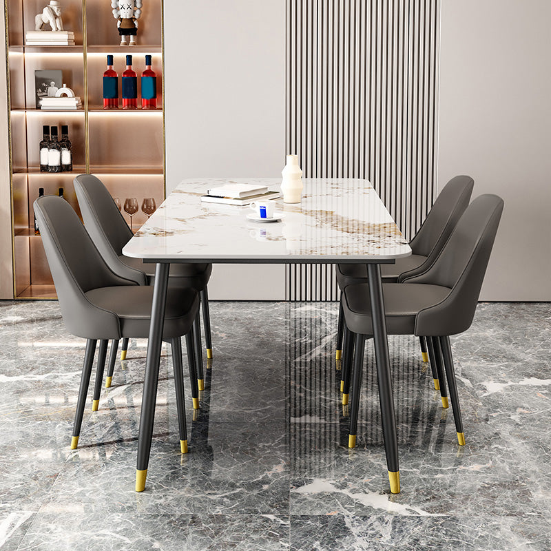 Juego de muebles de comedor nórdicos, mesa rectangular de piedra sinterizada, sillas sin brazos, 1/2/5/7 piezas