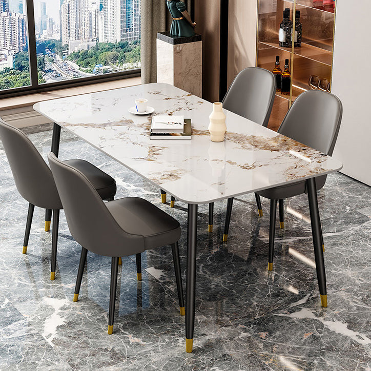 Juego de muebles de comedor nórdicos, mesa rectangular de piedra sinterizada, sillas sin brazos, 1/2/5/7 piezas