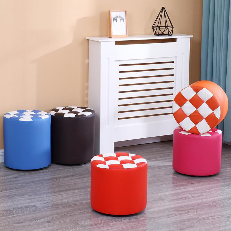 Contemporary Pouf Ottoman Faux Leather Upholstered Tufted Square Pattern Round Ottoman Clearhalo 'furn' 'furn_ottomans_poufs' 'Furniture' 'Living Room Furniture' 'Ottomans & Poufs' 'ottomans_poufs' 6184201