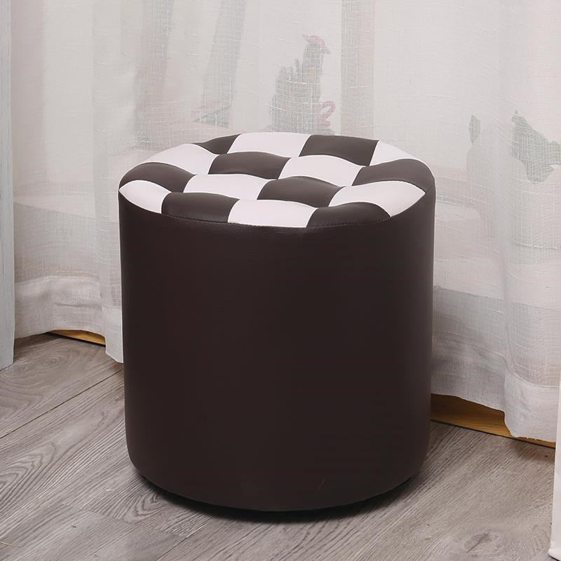 Contemporary Pouf Ottoman Faux Leather Upholstered Tufted Square Pattern Round Ottoman Clearhalo 'furn' 'furn_ottomans_poufs' 'Furniture' 'Living Room Furniture' 'Ottomans & Poufs' 'ottomans_poufs' 6184207