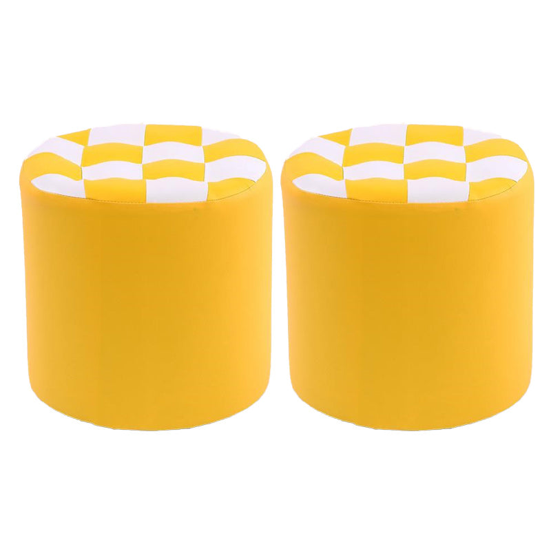 Contemporary Pouf Ottoman Faux Leather Upholstered Tufted Square Pattern Round Ottoman Yellow 2 Piece Set Clearhalo 'furn' 'furn_ottomans_poufs' 'Furniture' 'Living Room Furniture' 'Ottomans & Poufs' 'ottomans_poufs' 6184215