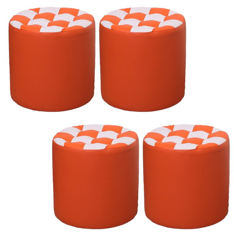 Contemporary Pouf Ottoman Faux Leather Upholstered Tufted Square Pattern Round Ottoman Orange 4 Piece Set Clearhalo 'furn' 'furn_ottomans_poufs' 'Furniture' 'Living Room Furniture' 'Ottomans & Poufs' 'ottomans_poufs' 6184219