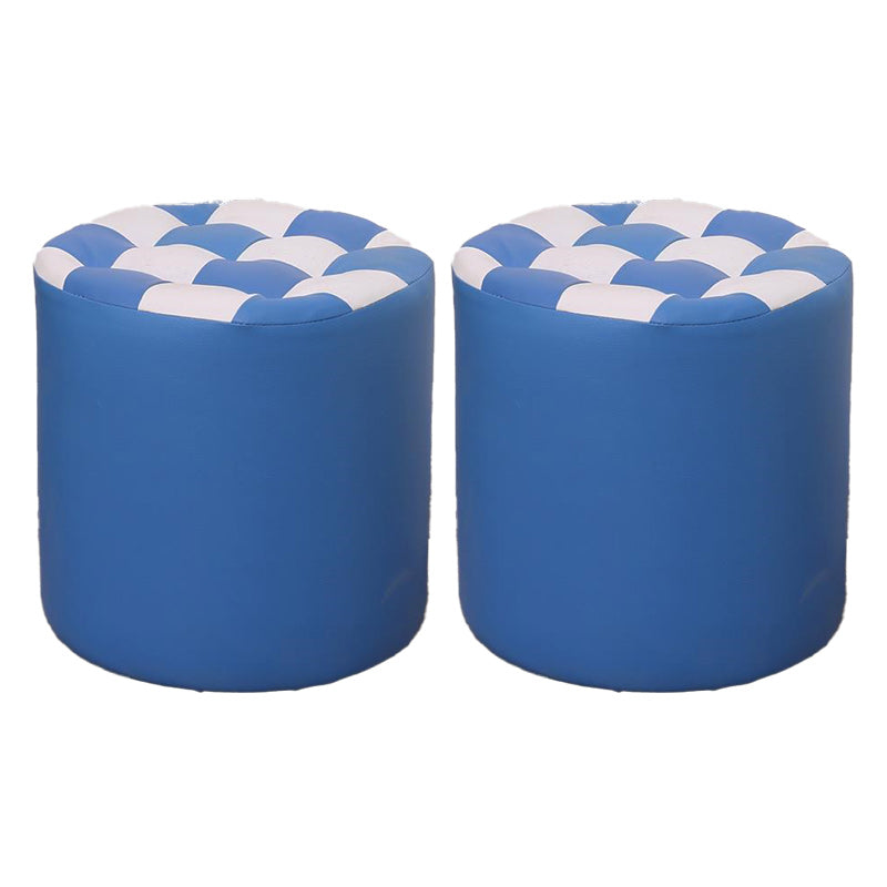 Contemporary Pouf Ottoman Faux Leather Upholstered Tufted Square Pattern Round Ottoman Blue 2 Piece Set Clearhalo 'furn' 'furn_ottomans_poufs' 'Furniture' 'Living Room Furniture' 'Ottomans & Poufs' 'ottomans_poufs' 6184221
